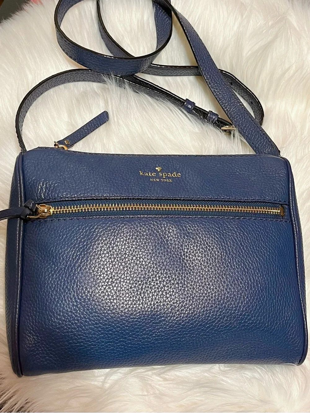 kate spade Navy Pebbled Leather Crossbody with Gold Hardware